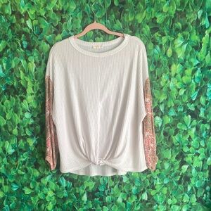 Chrysanthemum - Cream Top with Embellished Sleeves